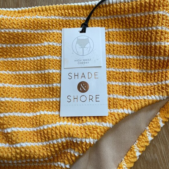 SHADE & SHORE BIKINI BOTTOM PUCKER HIGH WAIST CHEEKY XL ORANGE STRIPE NWT - Picture 5 of 9